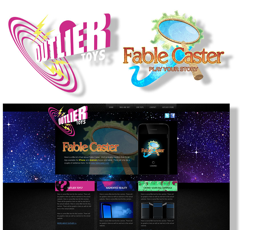 Outlier Toys and Fable Caster Logo and Website