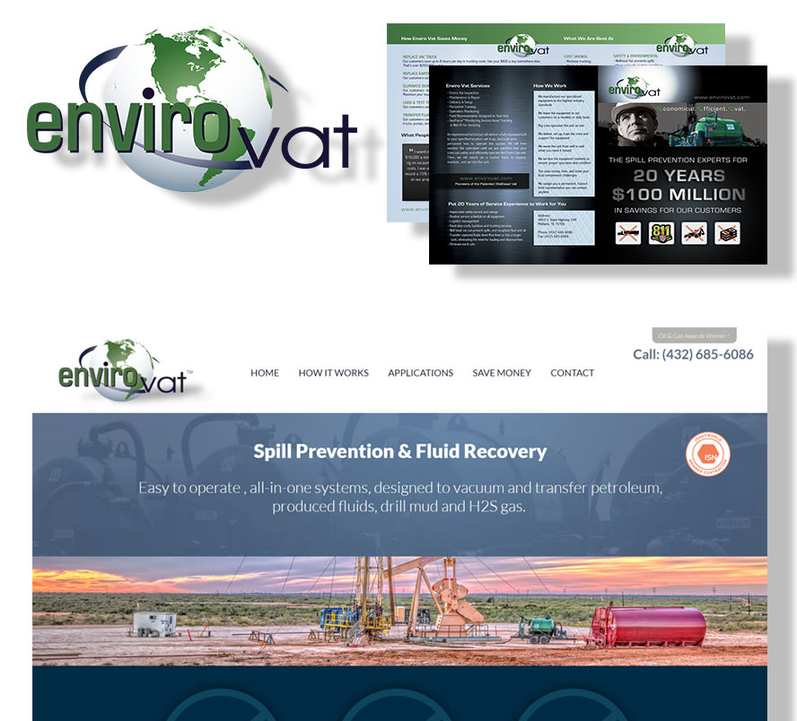 EnviroVat Logo, Brochure, and Website Examples